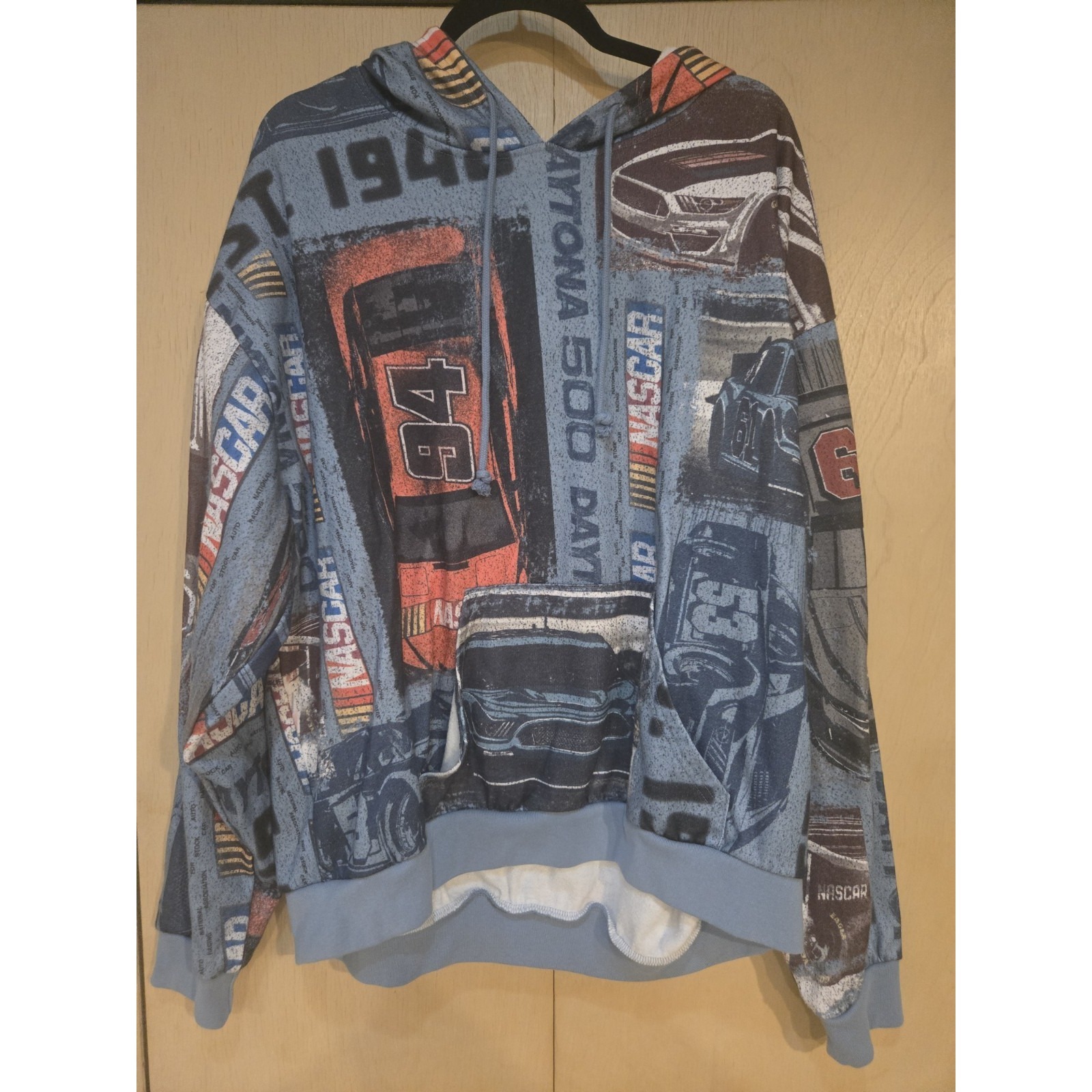 Nascar Daytona 500 All Over Print Hoodie Mens Xl Blue Racing Pullover 46 63